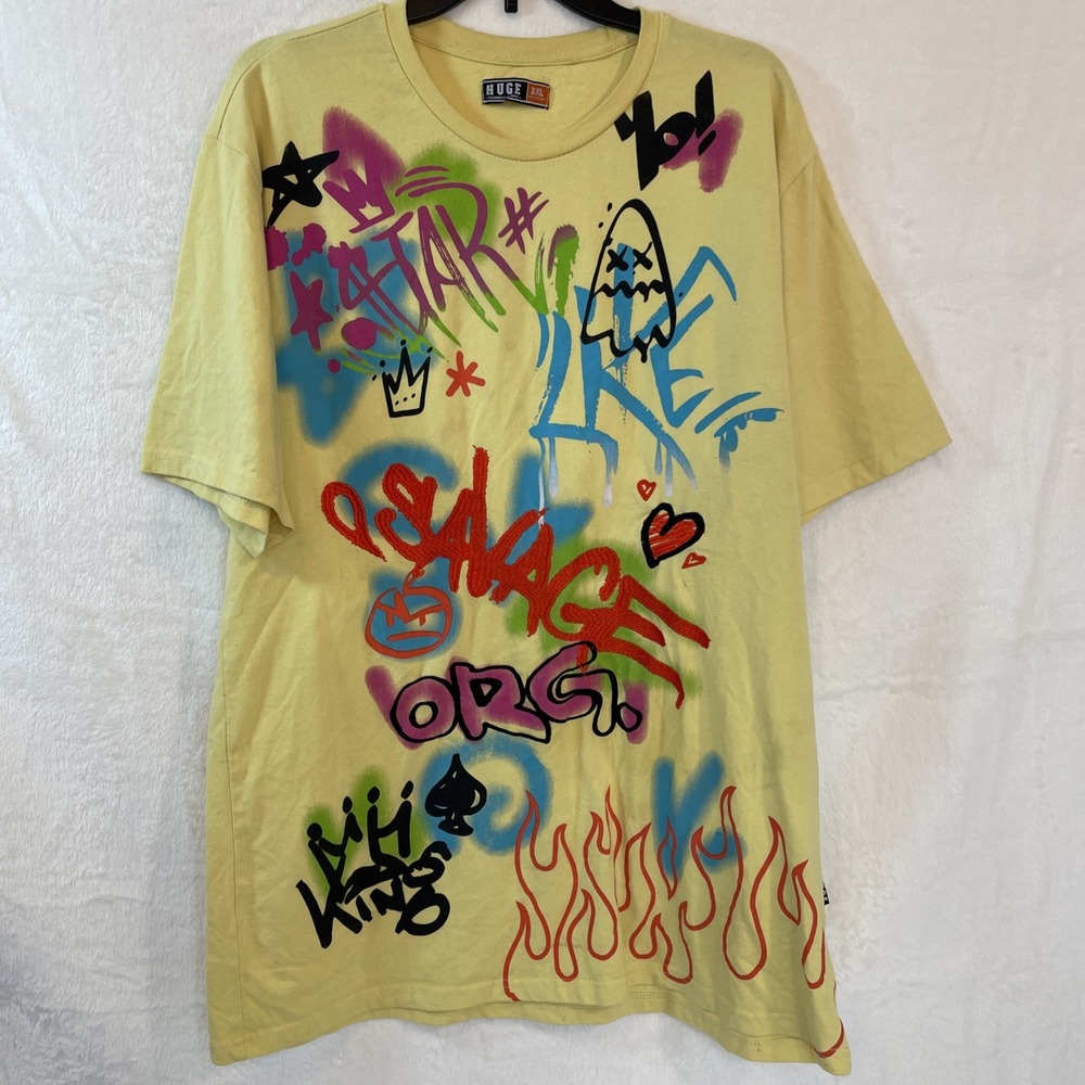 Savage Org. - Huge Fashion Exchange  Size 3XL T-Shirt Yellow w/ M/C Graphics